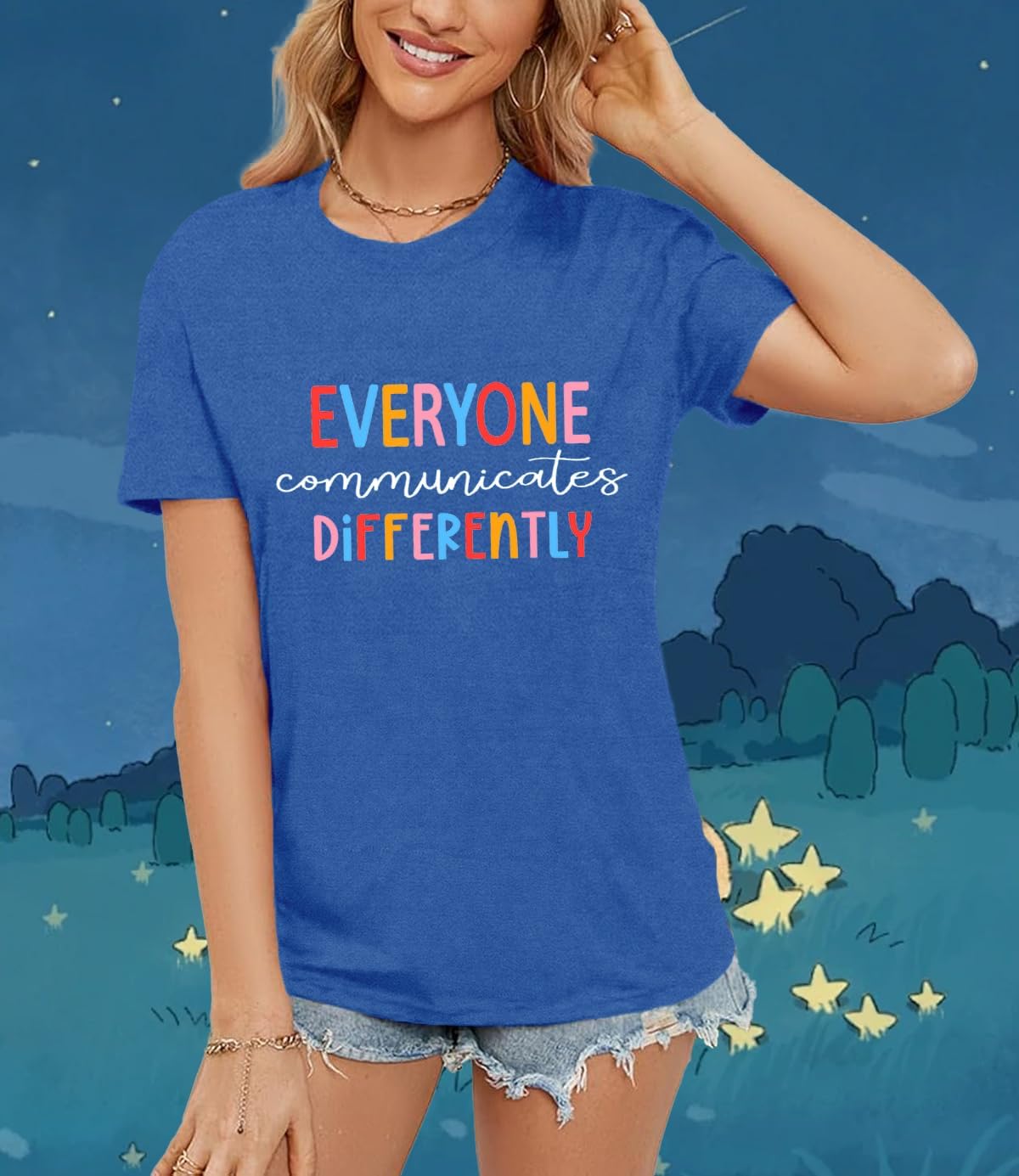 Qskall Autism Awareness Shirt for Women: Everyone Communicates Differently Tshirt Autism Advocate Tee Shirts