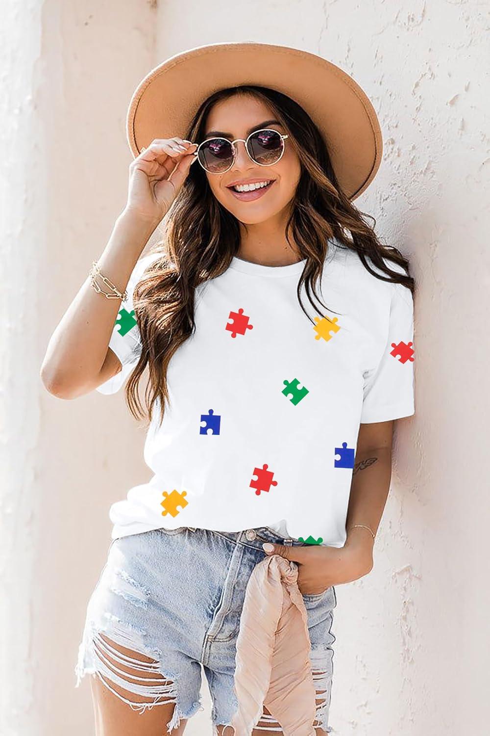 Autism Awareness Shirt for Women: Puzzle Piece Graphic Tee Special Education Tshirt Autism Short Sleeve Tops