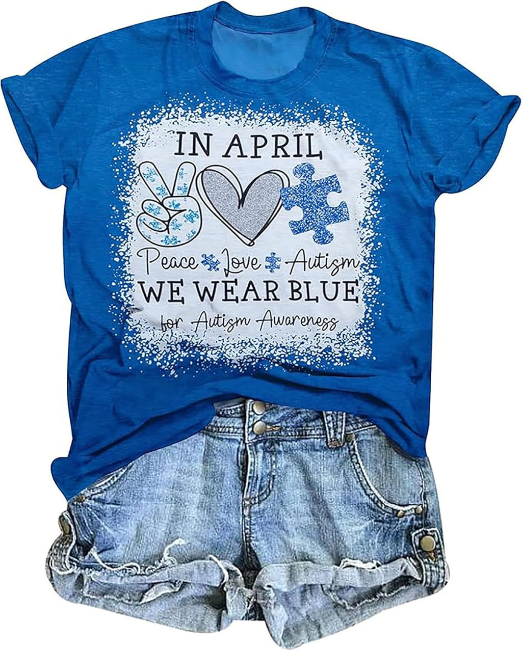 Women Autism Shirt We Wear Blue for Autism Awareness T-Shirt Accept Understand Love Lettter Print Inclusion Tees Tops