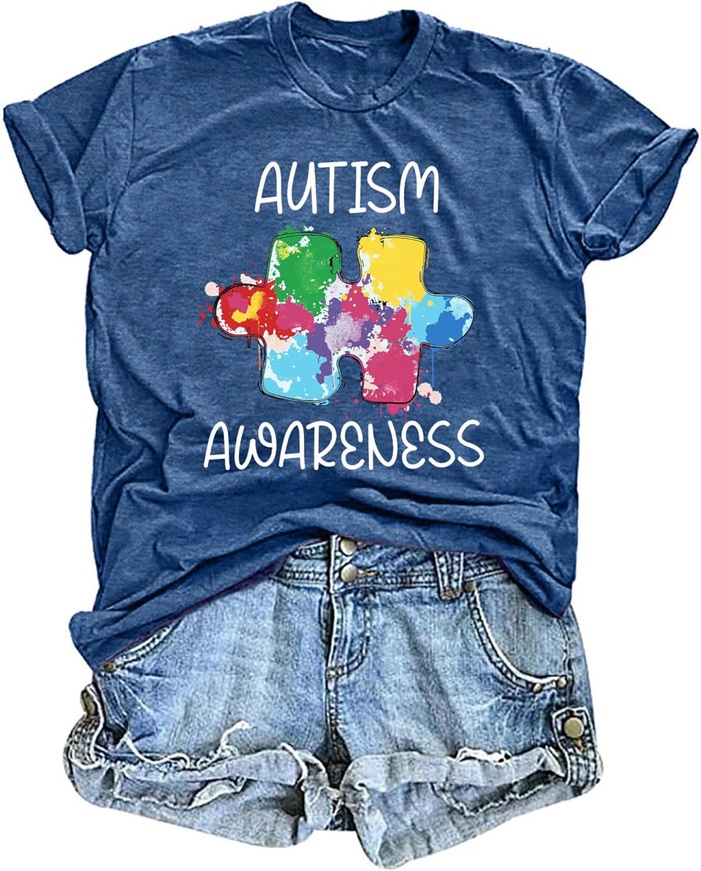 Autism Awareness Shirts Women Autistic Support Tshirt Puzzle Piece Heart Graphic Inspirational Tops