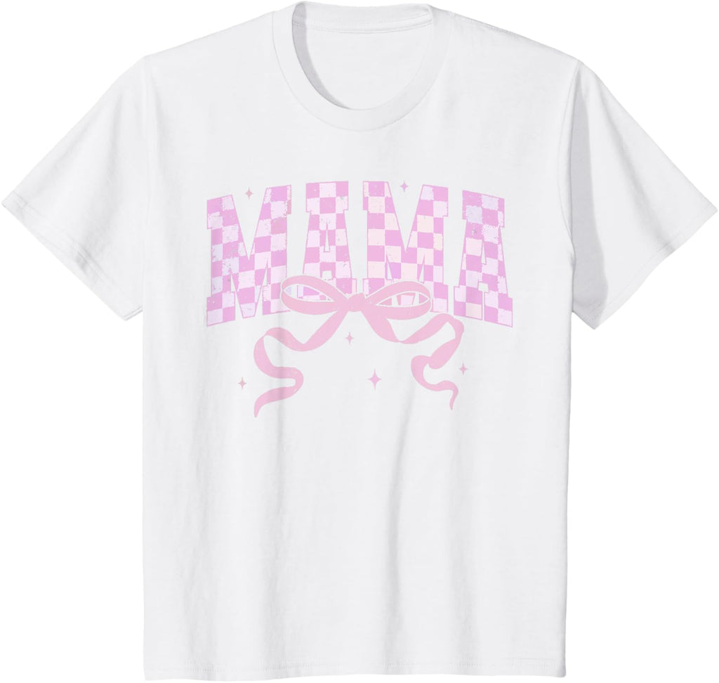 Retro Checkered Mama Coquette Mother's Day Pink Bow