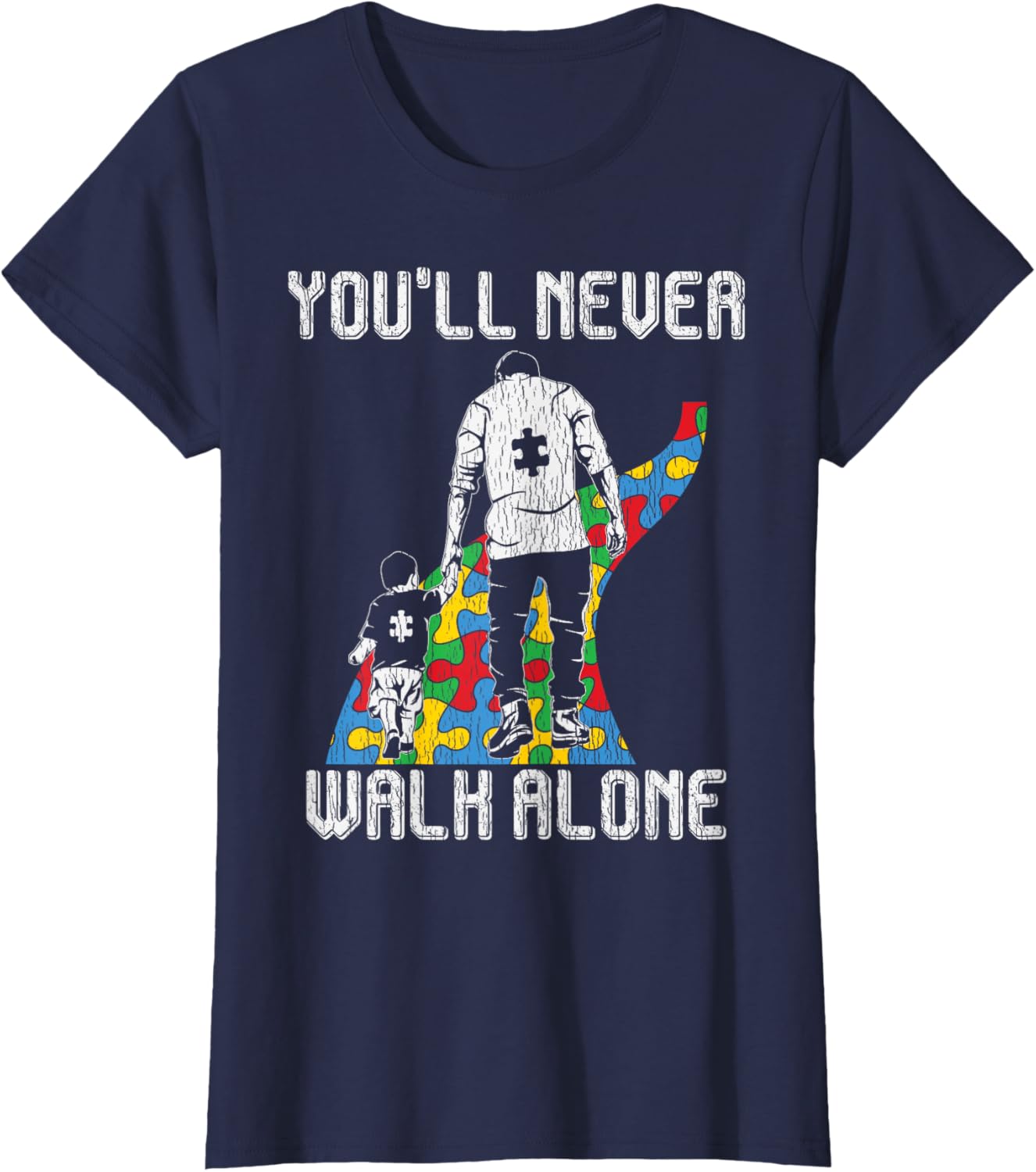 Vintage Father Son Family Autistic Kids Autism Awareness Dad