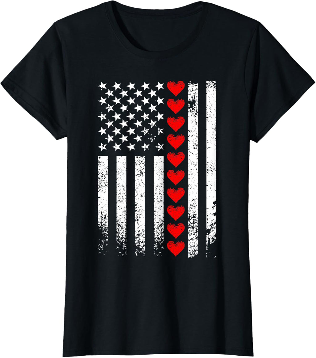 Vintage Valentines Day American Flag Hearts Mens Boys Kids