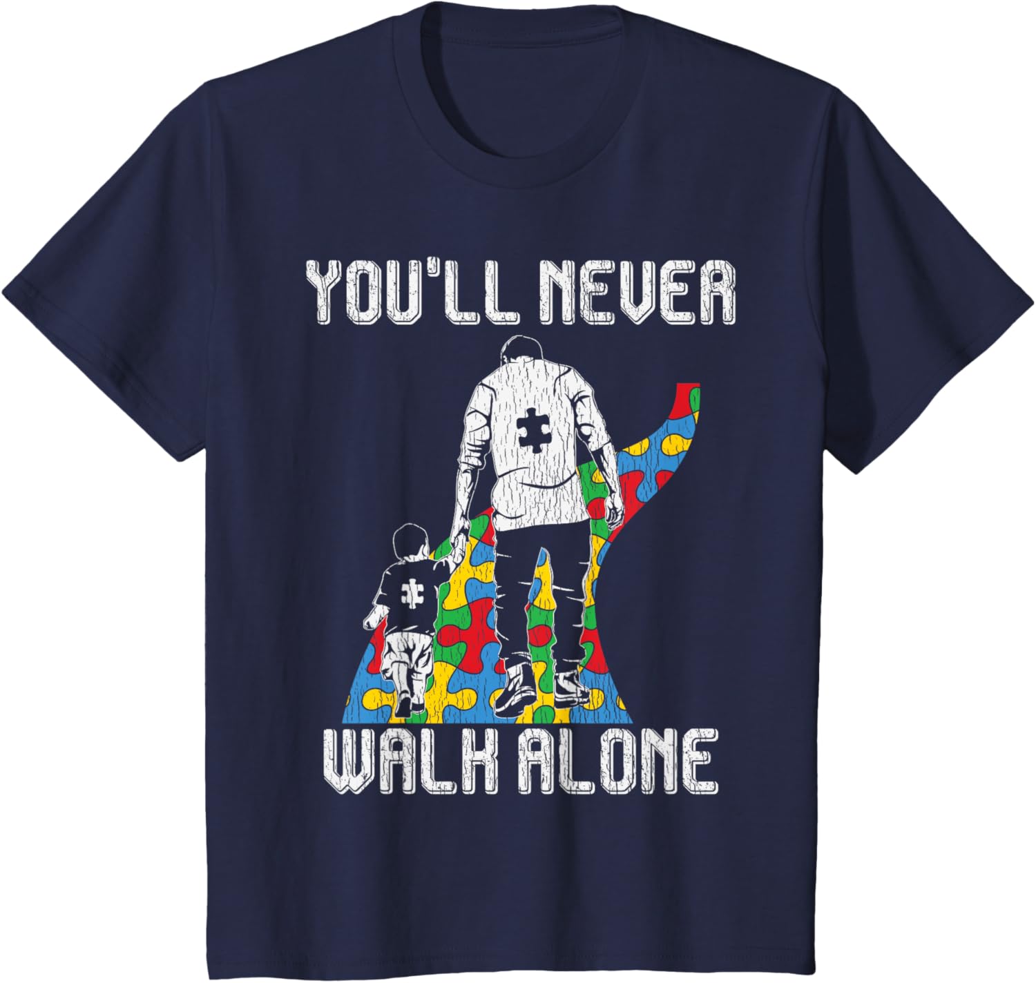 Vintage Father Son Family Autistic Kids Autism Awareness Dad
