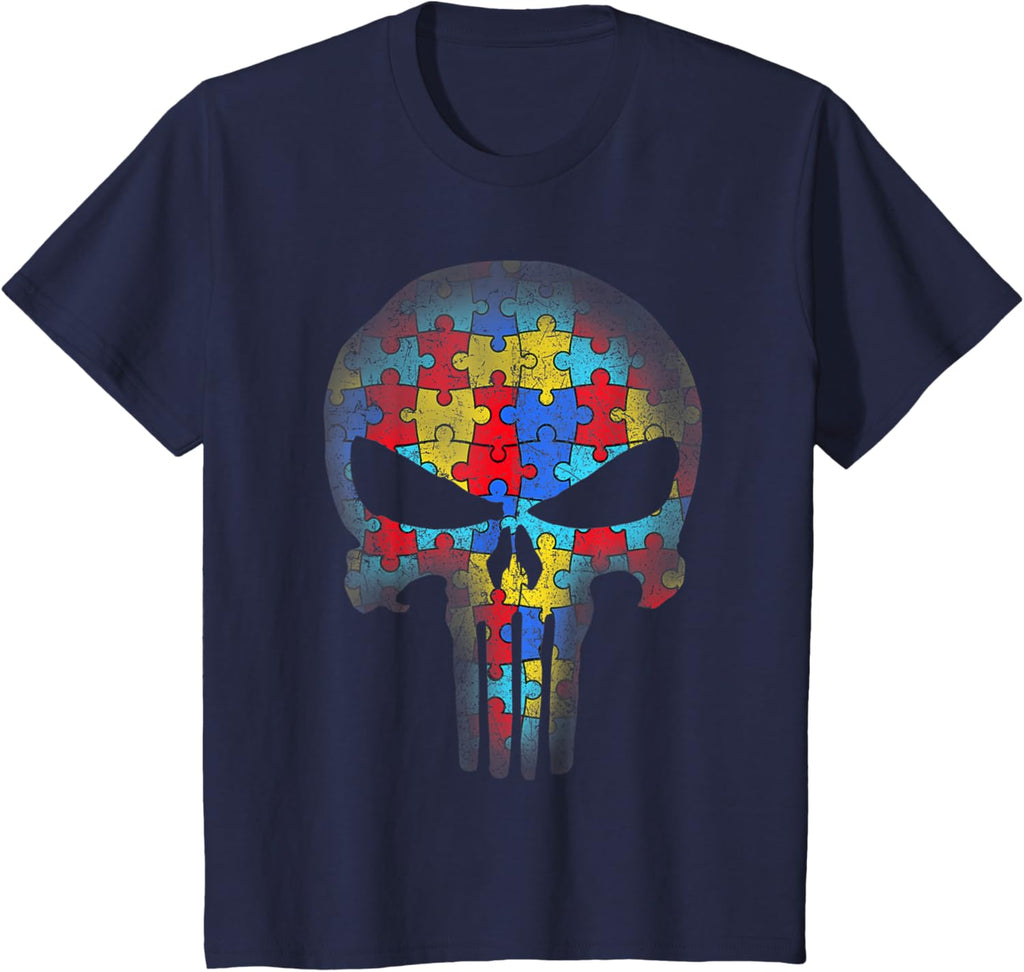 Skull Autism Awareness Puzzle Piece Mens Womens Kids