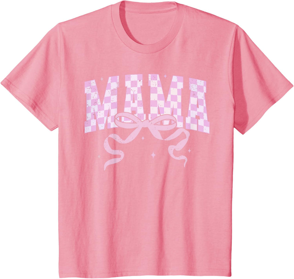 Retro Checkered Mama Coquette Mother's Day Pink Bow
