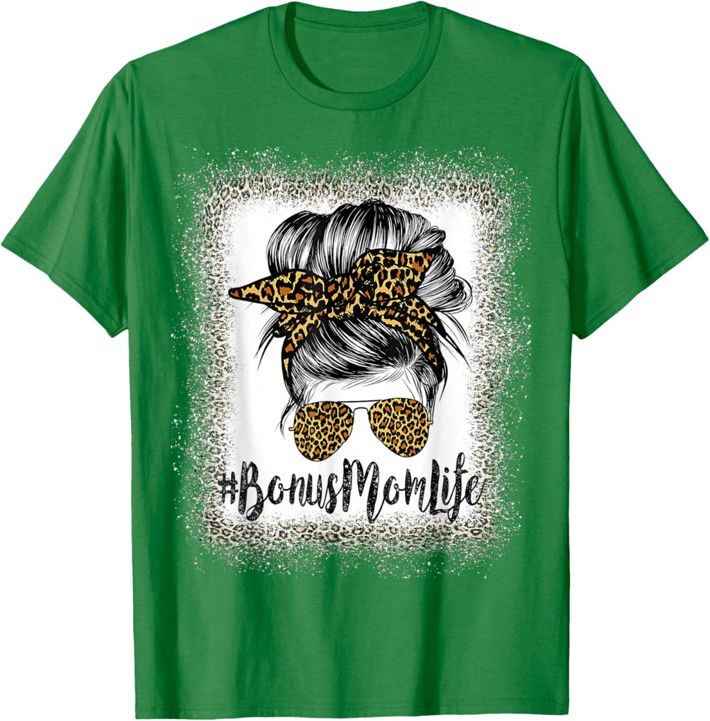 Bonus Mom Life Hair Bandana Glasses Leopard Mother's Day T