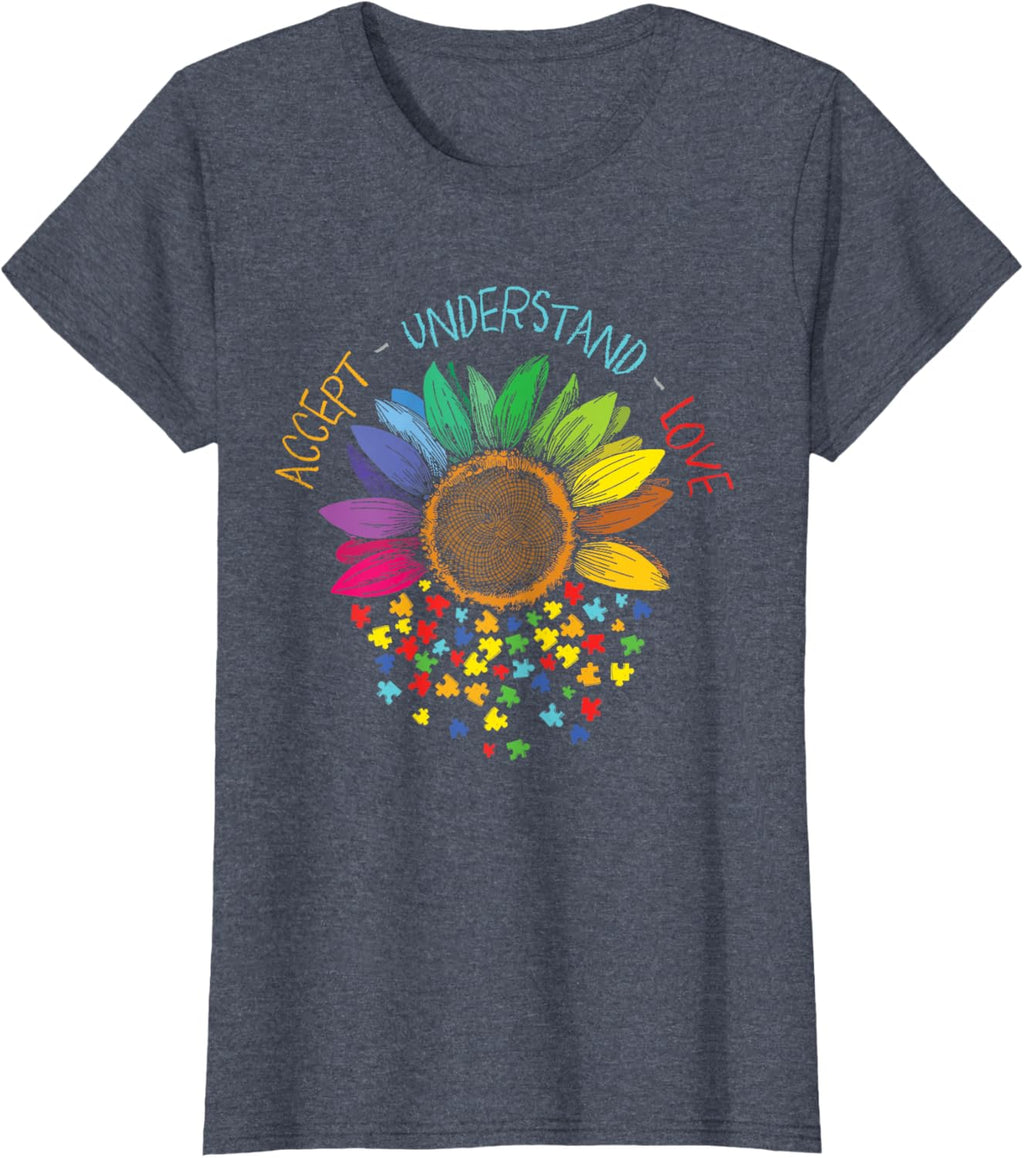 Autism Awareness Accept Understand Love ASD Rainbow Flower