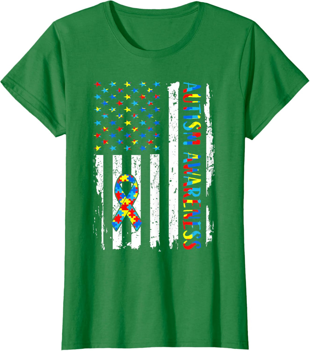 Autism Awareness Mom Dad USA flag Autistic Awareness Autism