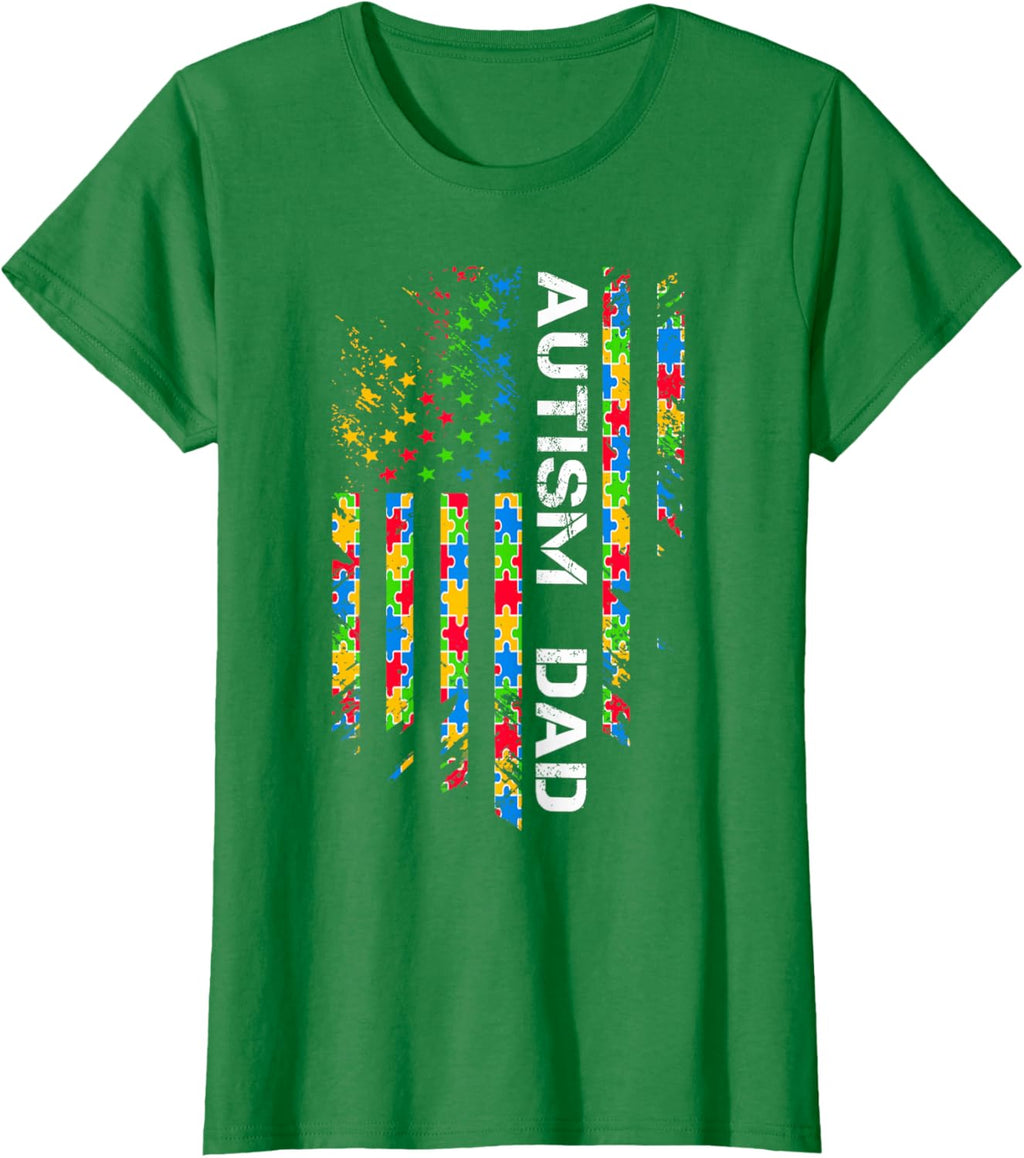 Autism Dad Awareness American Flag USA