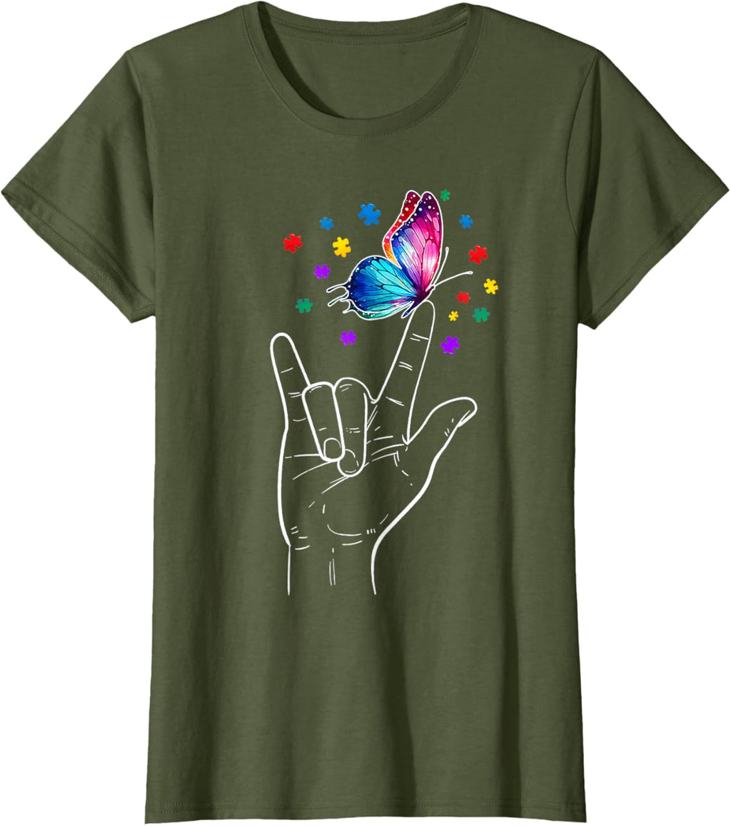 I Love You Hand Sign Language Butterfly Autism Awareness